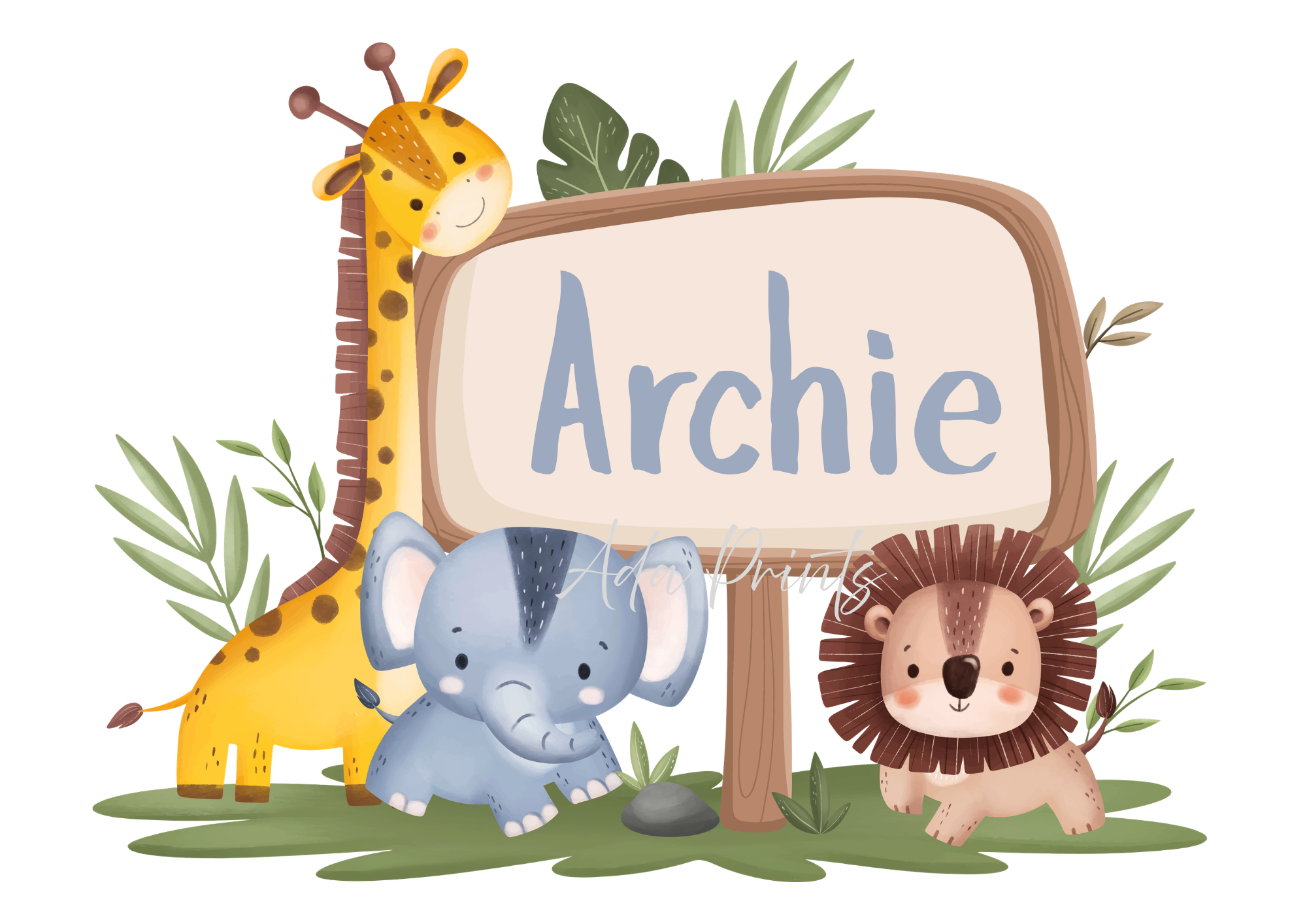 Personalised Jungle Safari Name Print | Kids Wall Art