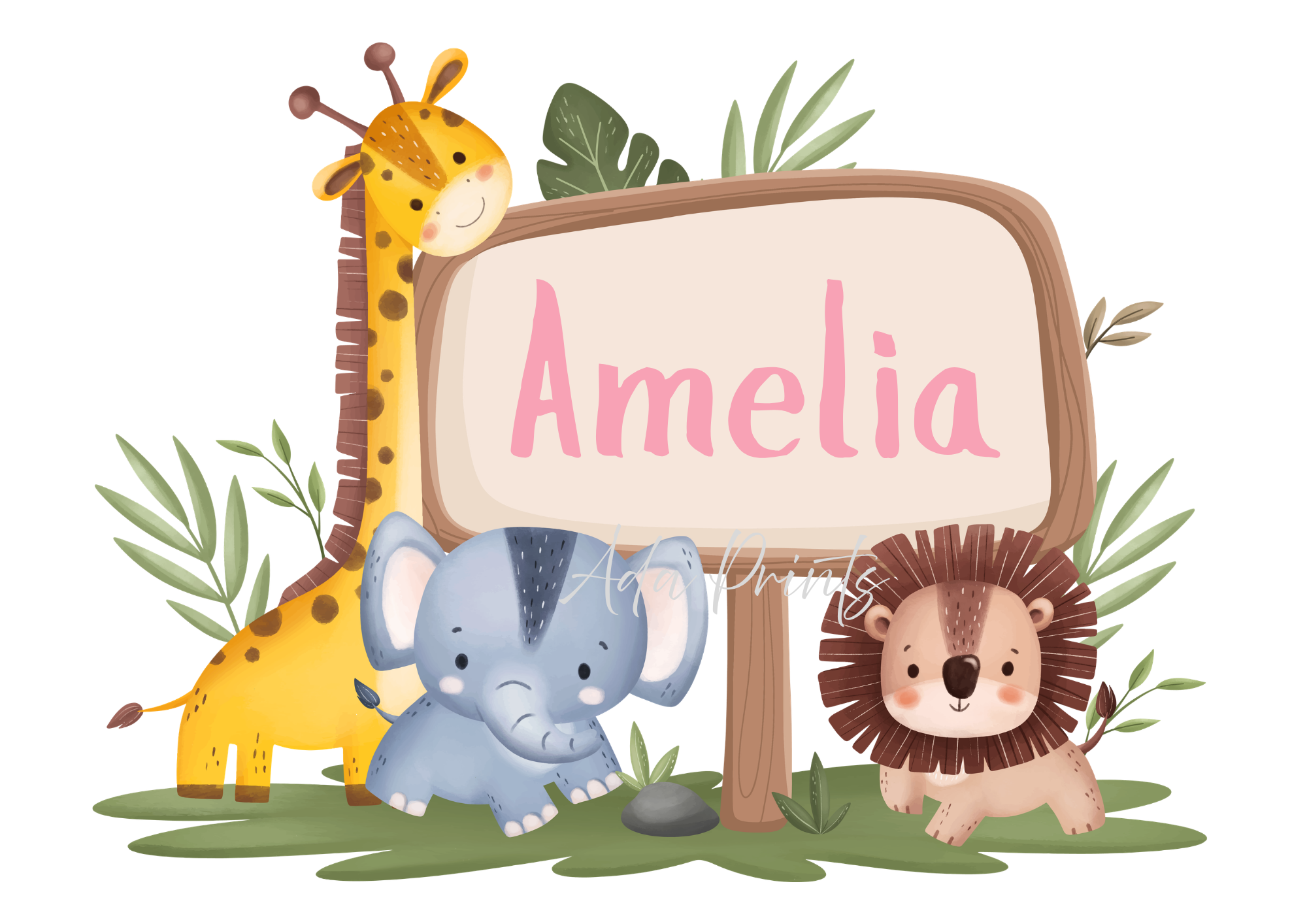 Personalised Jungle Safari Name Print | Kids Wall Art