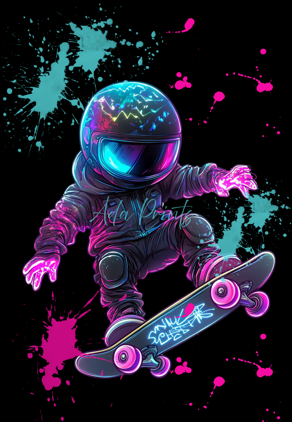 Personalised Skater Wall Art Print – Neon Kids Room Décor