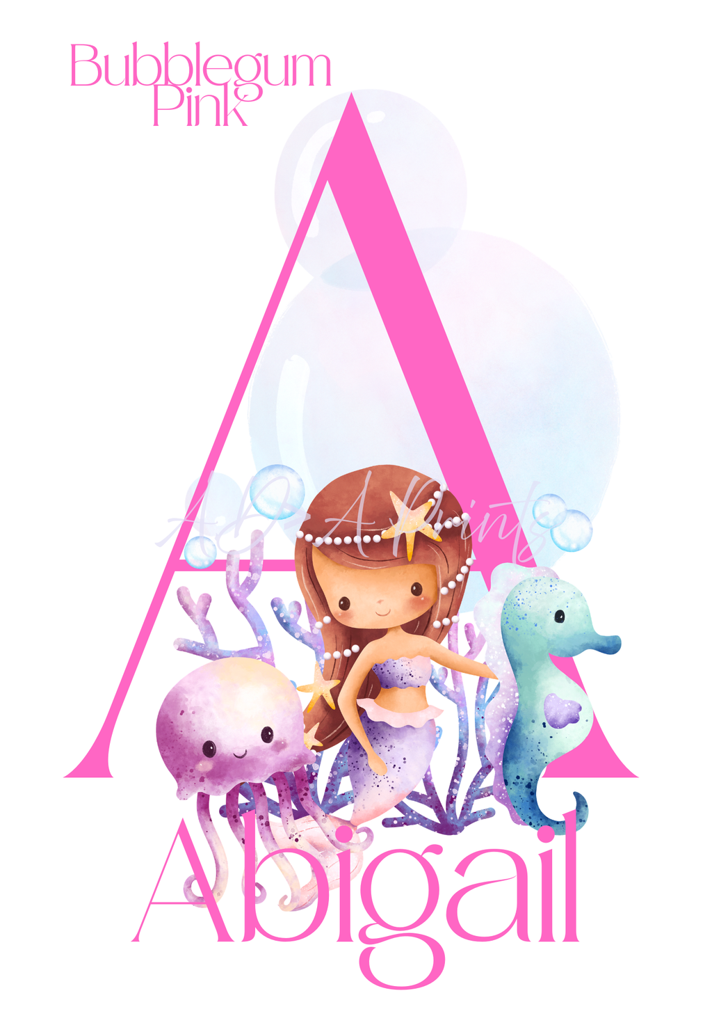Personalised Mermaid Initial & Name Print | Bedroom Decor | Custom Mermaid Gift
