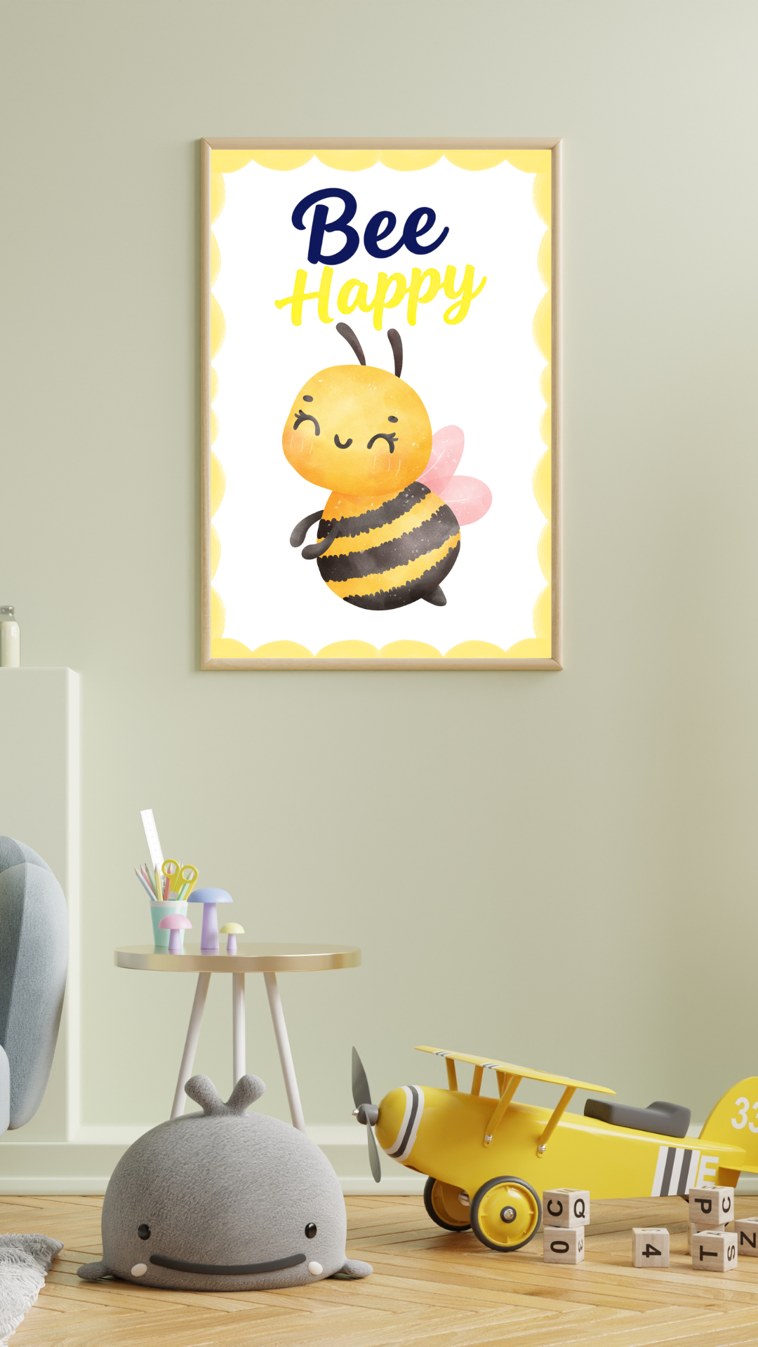 Bee Happy Nursery Print | Kids Wall Art