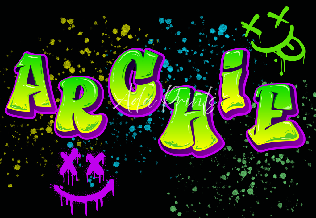 Neon Graffiti Name Wall Print - Personalised Street Art Decor