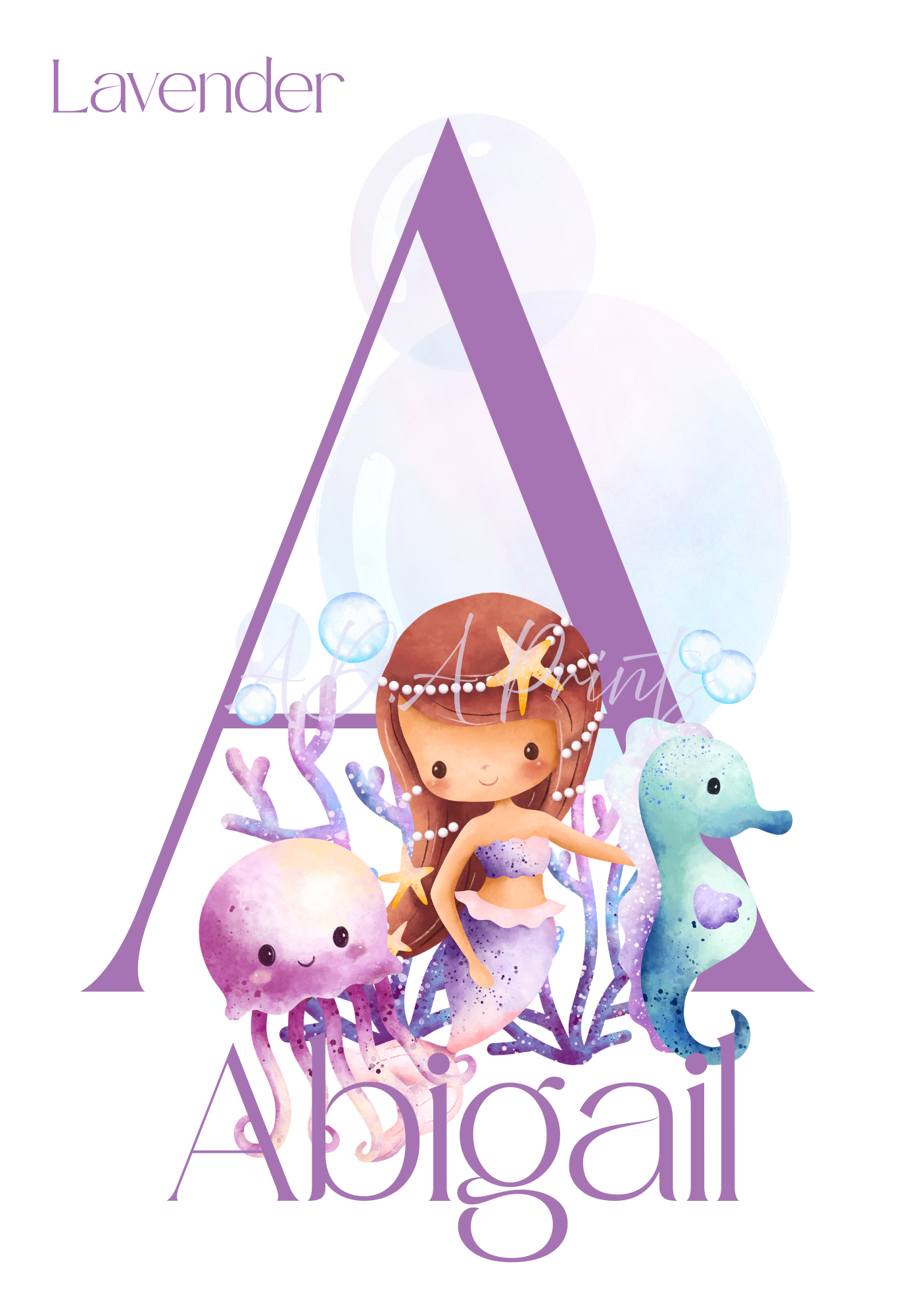 Personalised Mermaid Initial & Name Print | Bedroom Decor | Custom Mermaid Gift