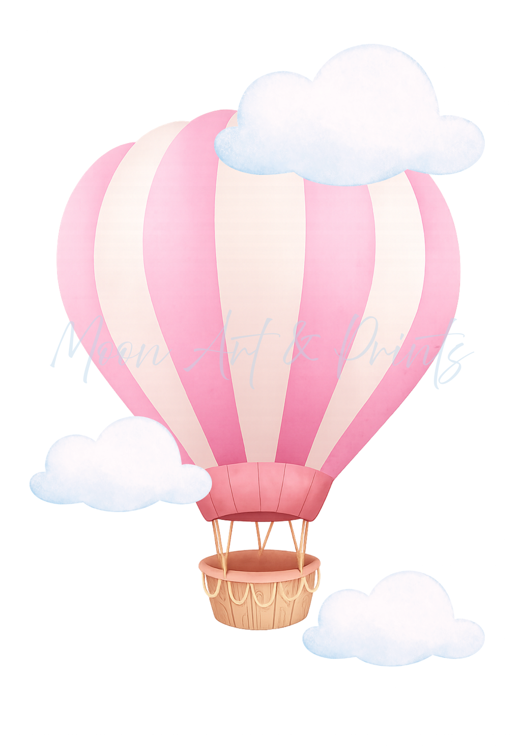 Personalised Hot Air Balloon Nursery Print Set of 3 - Blue Watercolour Wall Art
