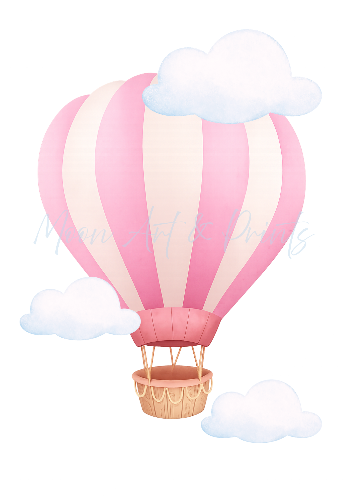 Personalised Hot Air Balloon Nursery Print Set of 3 - Blue Watercolour Wall Art