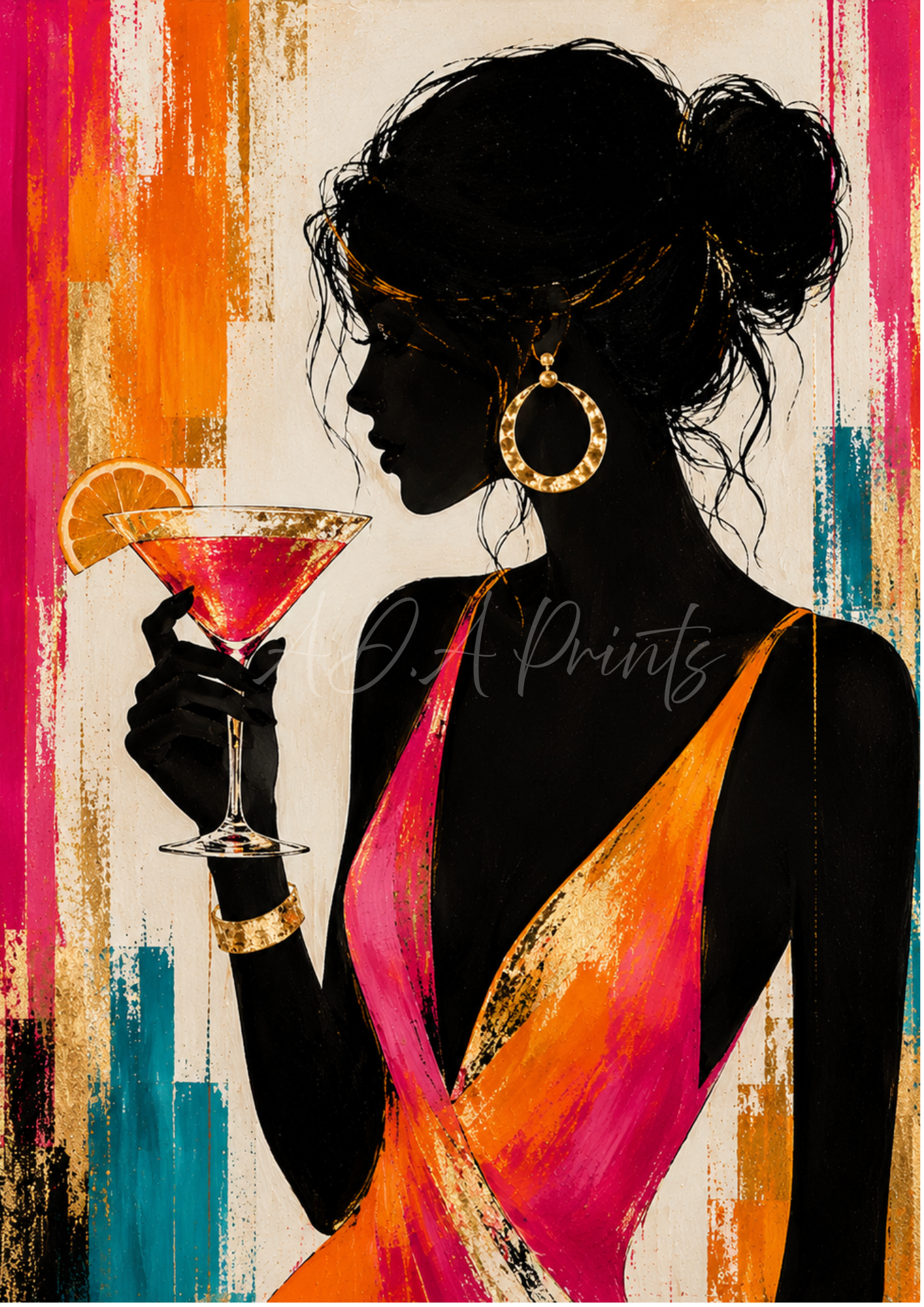 Cocktail Lady Silhouette Wall Art Print | Bold Fashion Art | A3 / A4 | Digital Download