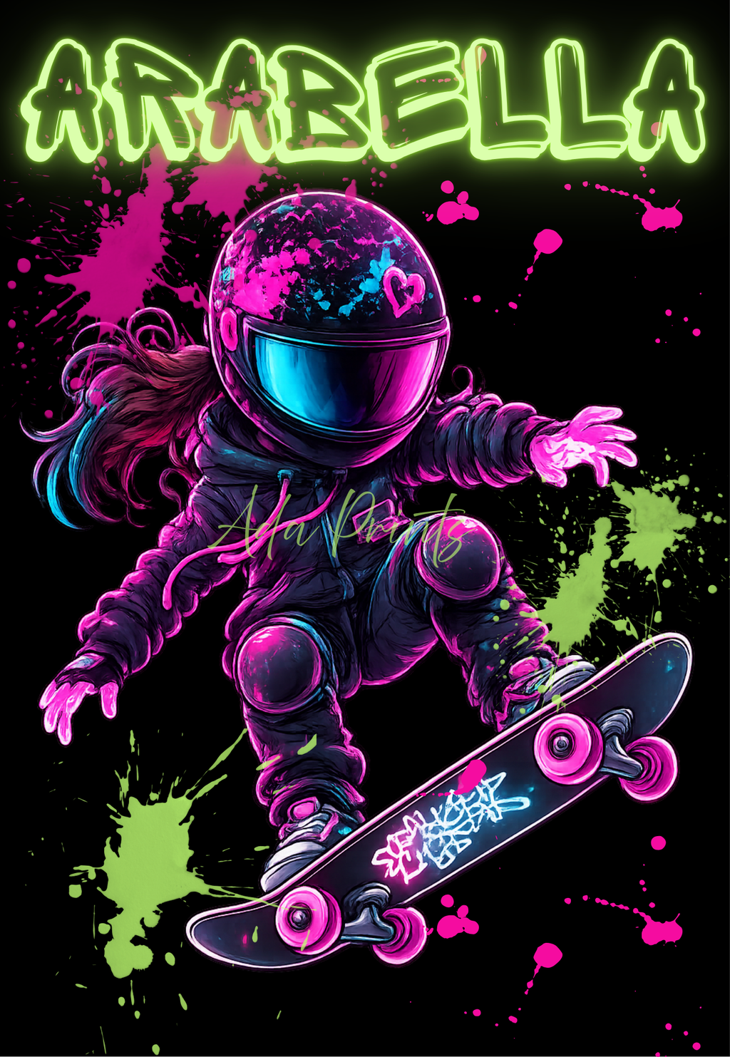 Personalised Skater Wall Art Print – Neon Kids Room Décor