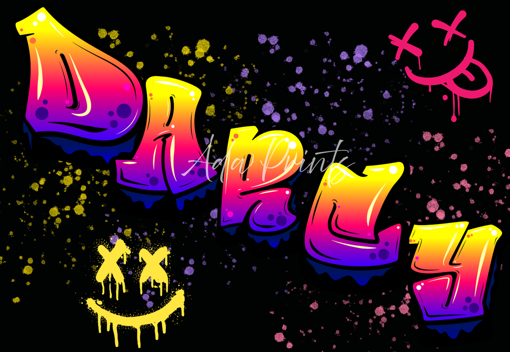 Neon Graffiti Name Wall Print - Personalised Street Art Decor