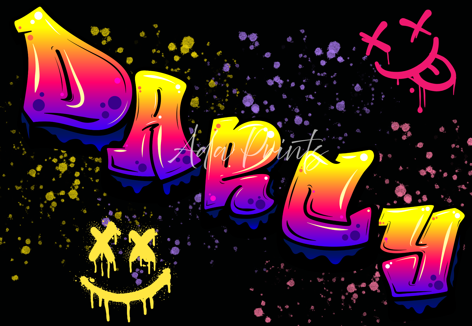 Neon Graffiti Name Wall Print - Personalised Street Art Decor