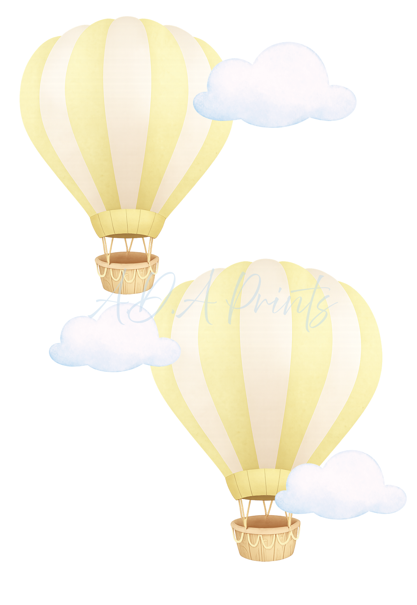 Personalised Hot Air Balloon Nursery Print Set of 3 - Blue Watercolour Wall Art