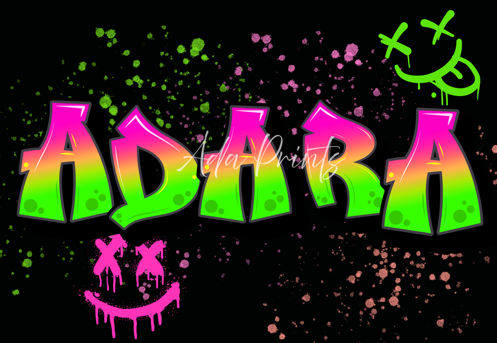 Neon Graffiti Name Wall Print - Personalised Street Art Decor