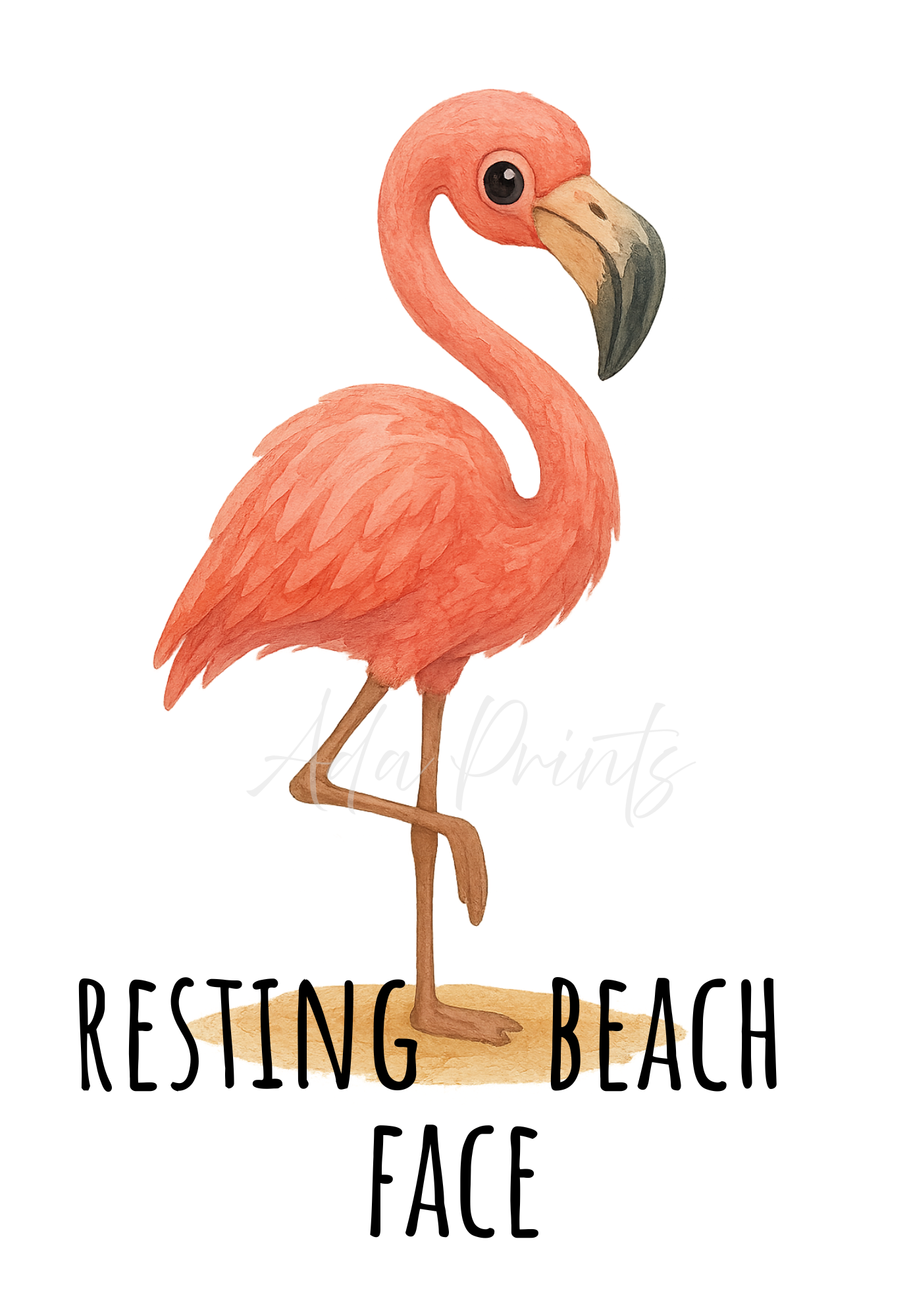 Resting Beach Face Flamingo Print - Funny Animal Wall Art