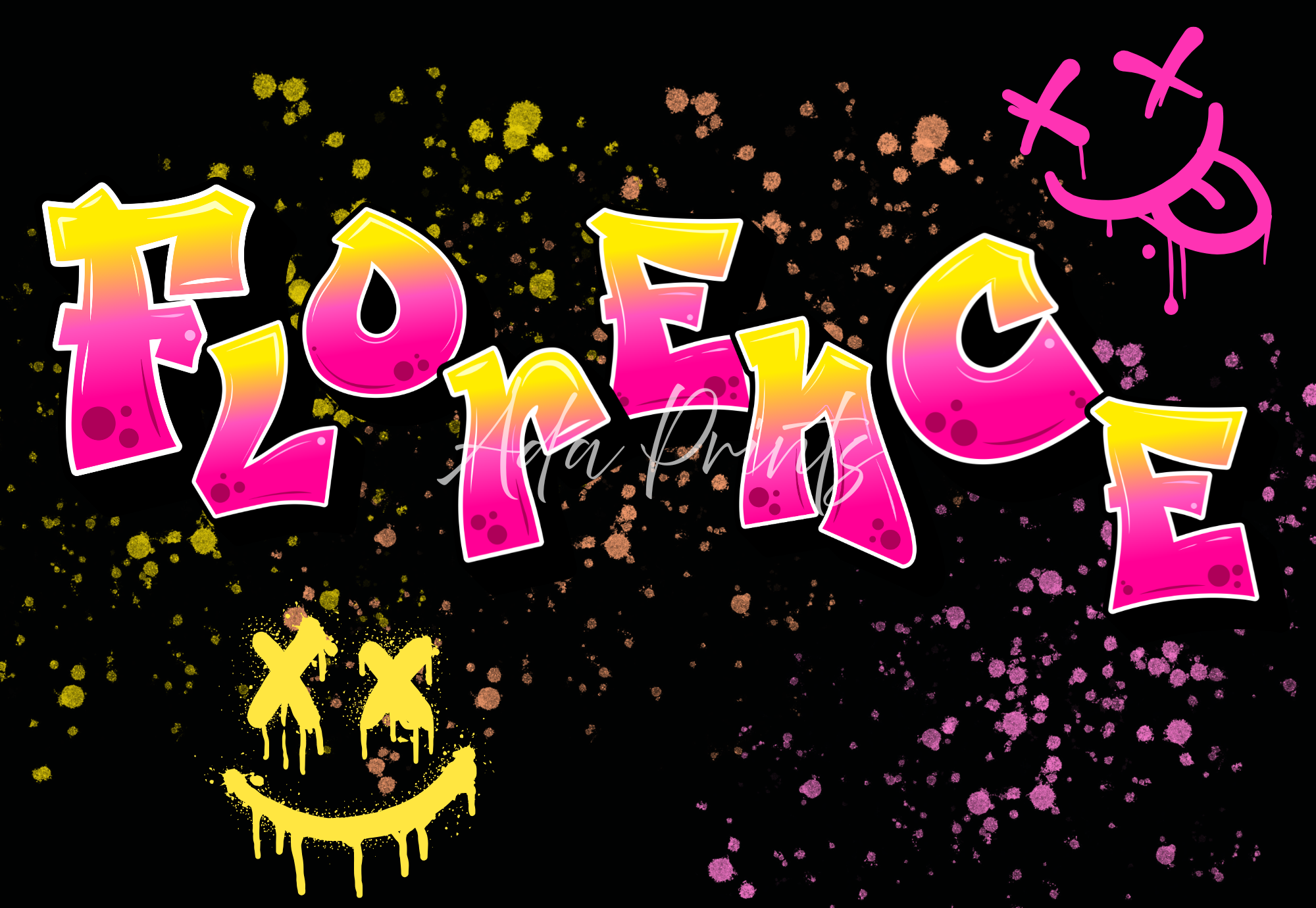 Neon Graffiti Name Wall Print - Personalised Street Art Decor