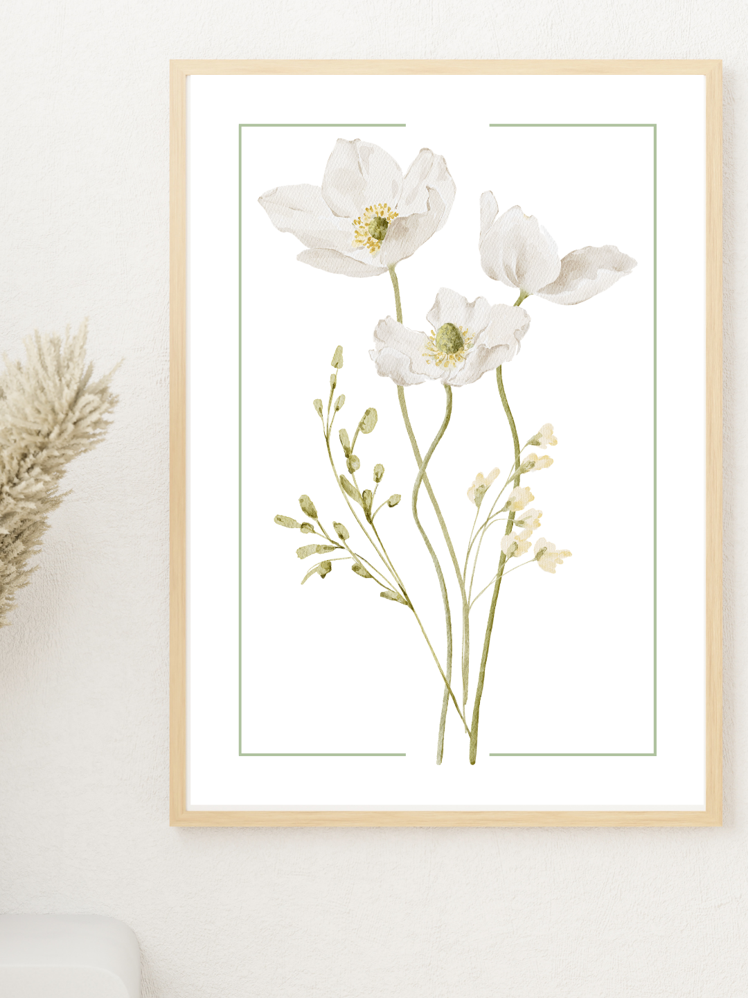 White Anemone Watercolour Botanical Art Print | Elegant Floral Home Décor