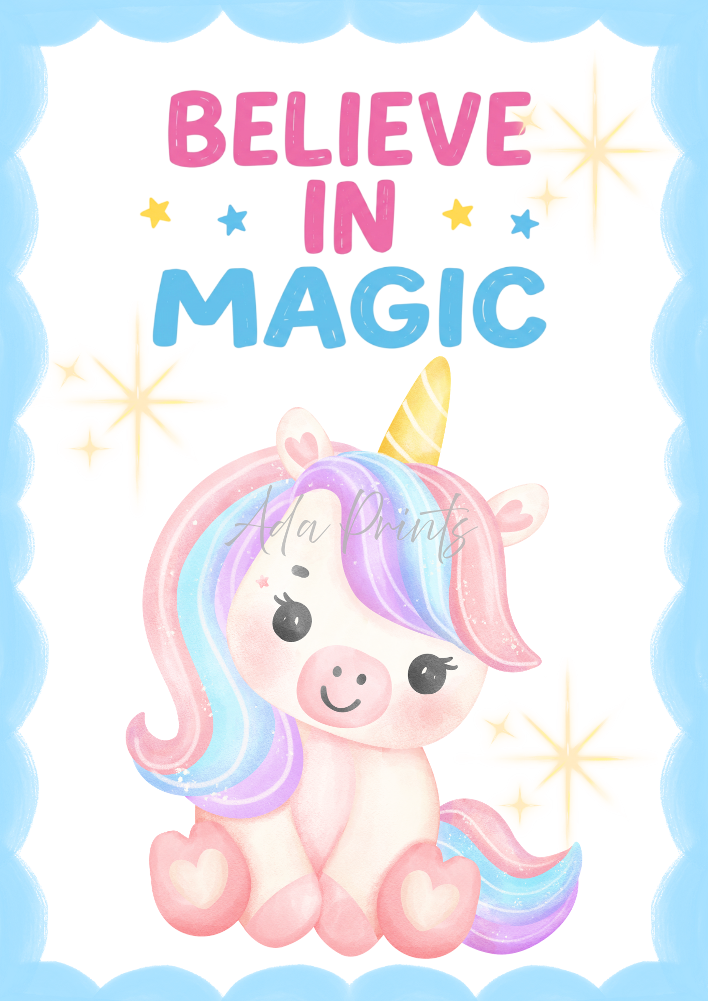 Believe in Magic Unicorn Nursery Print | Kids Wall Art
