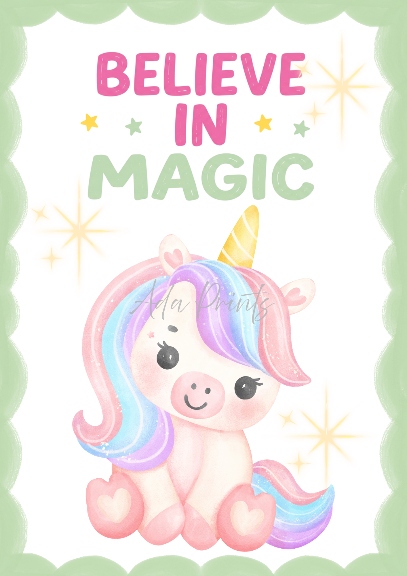 Believe in Magic Unicorn Nursery Print | Kids Wall Art