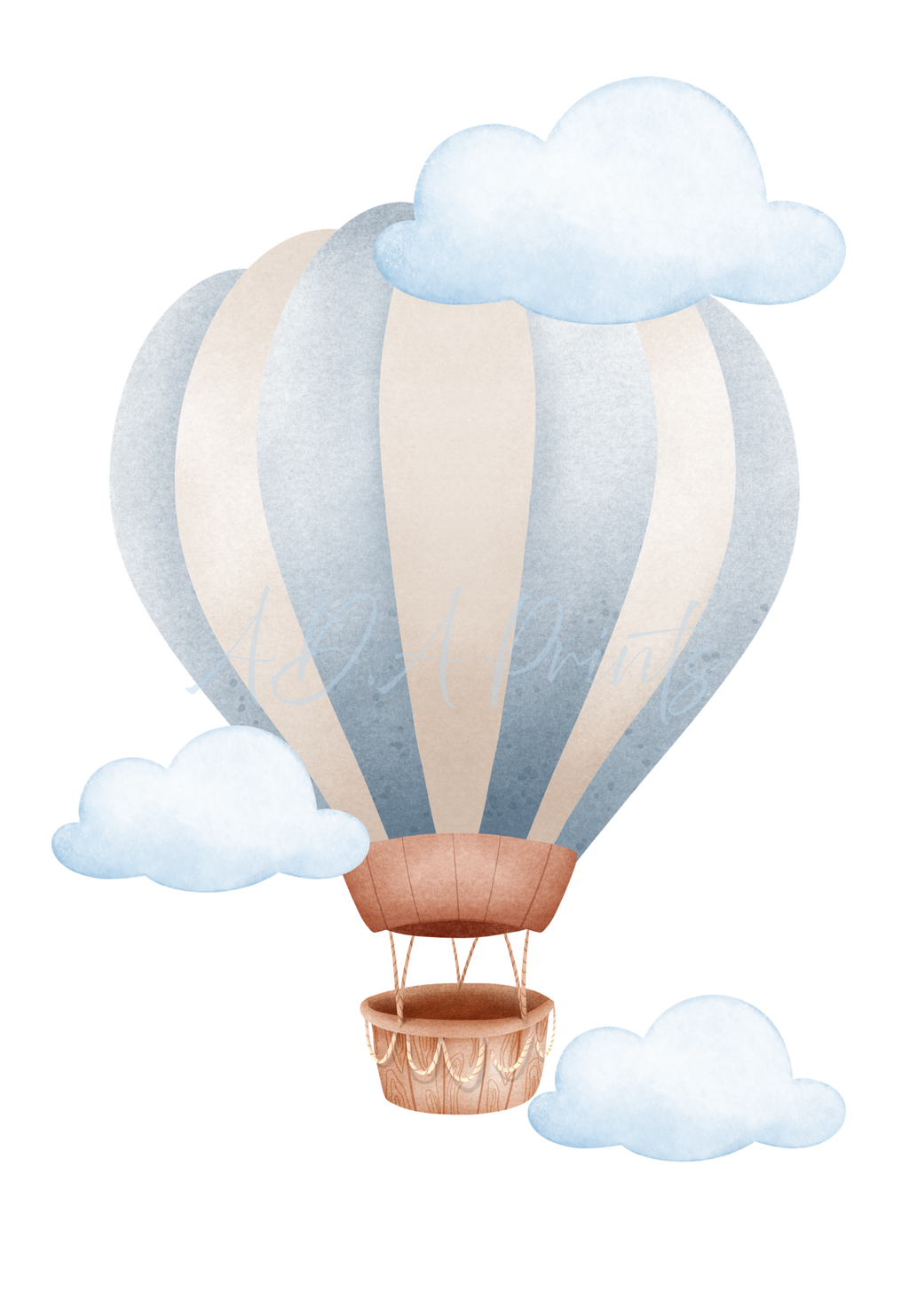 Personalised Hot Air Balloon Nursery Print Set of 3 - Blue Watercolour Wall Art