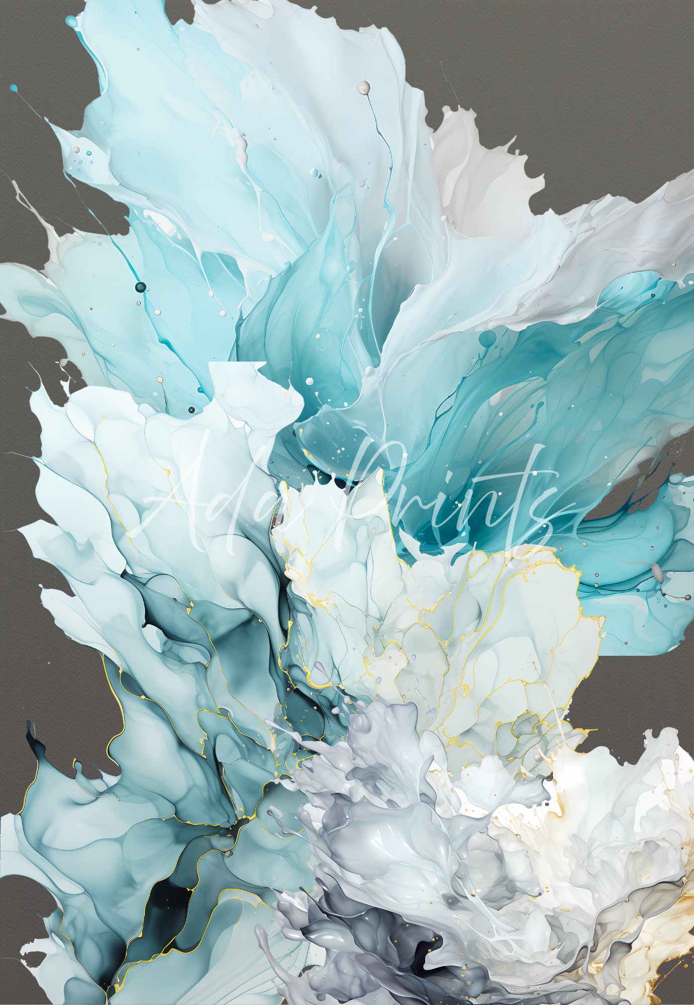 Abstract Floral Art Print - Blue & Grey Modern Wall Art