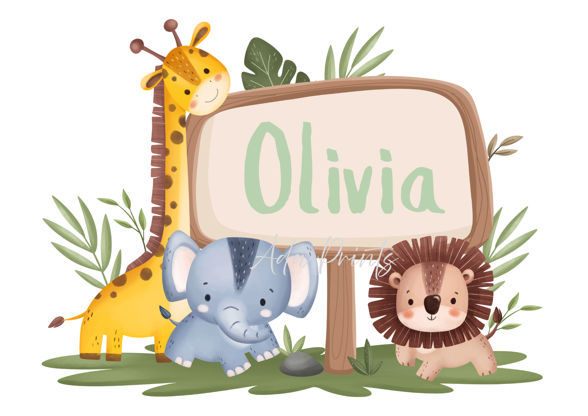 Personalised Jungle Safari Name Print | Kids Wall Art