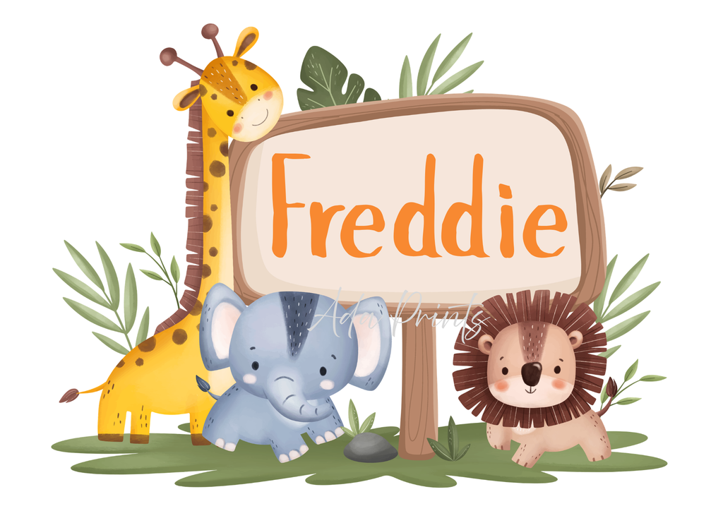Personalised Jungle Safari Name Print | Kids Wall Art