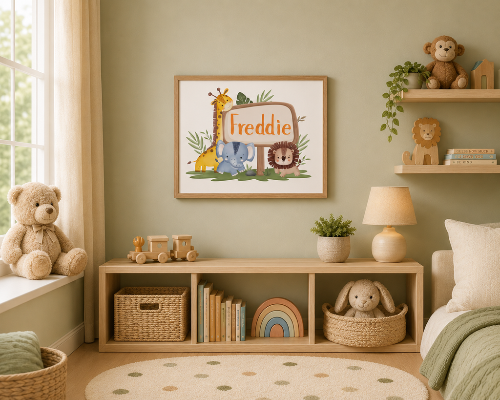 Personalised Jungle Safari Name Print | Kids Wall Art