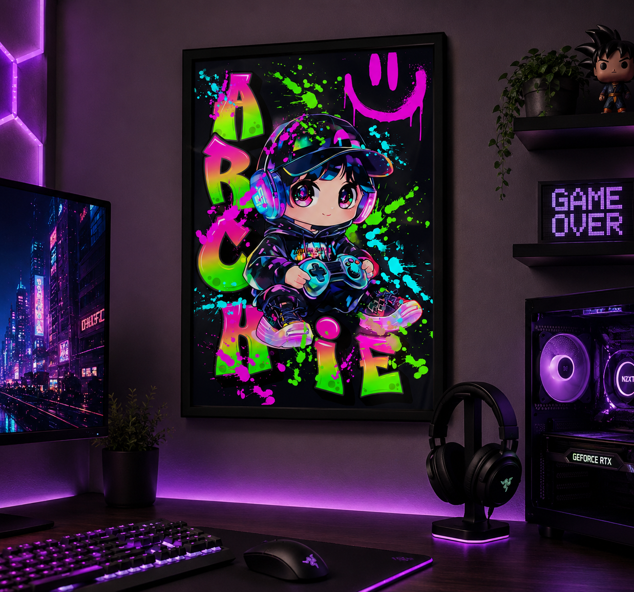 Personalised Neon Gamer Wall Art Print - Gaming Room Decor