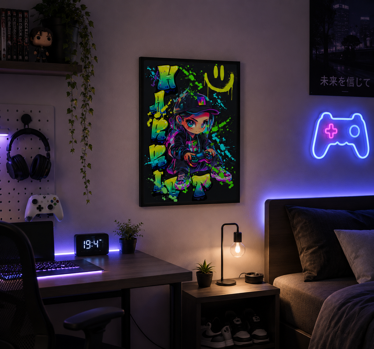 Personalised Neon Gamer Wall Art Print - Gaming Room Decor