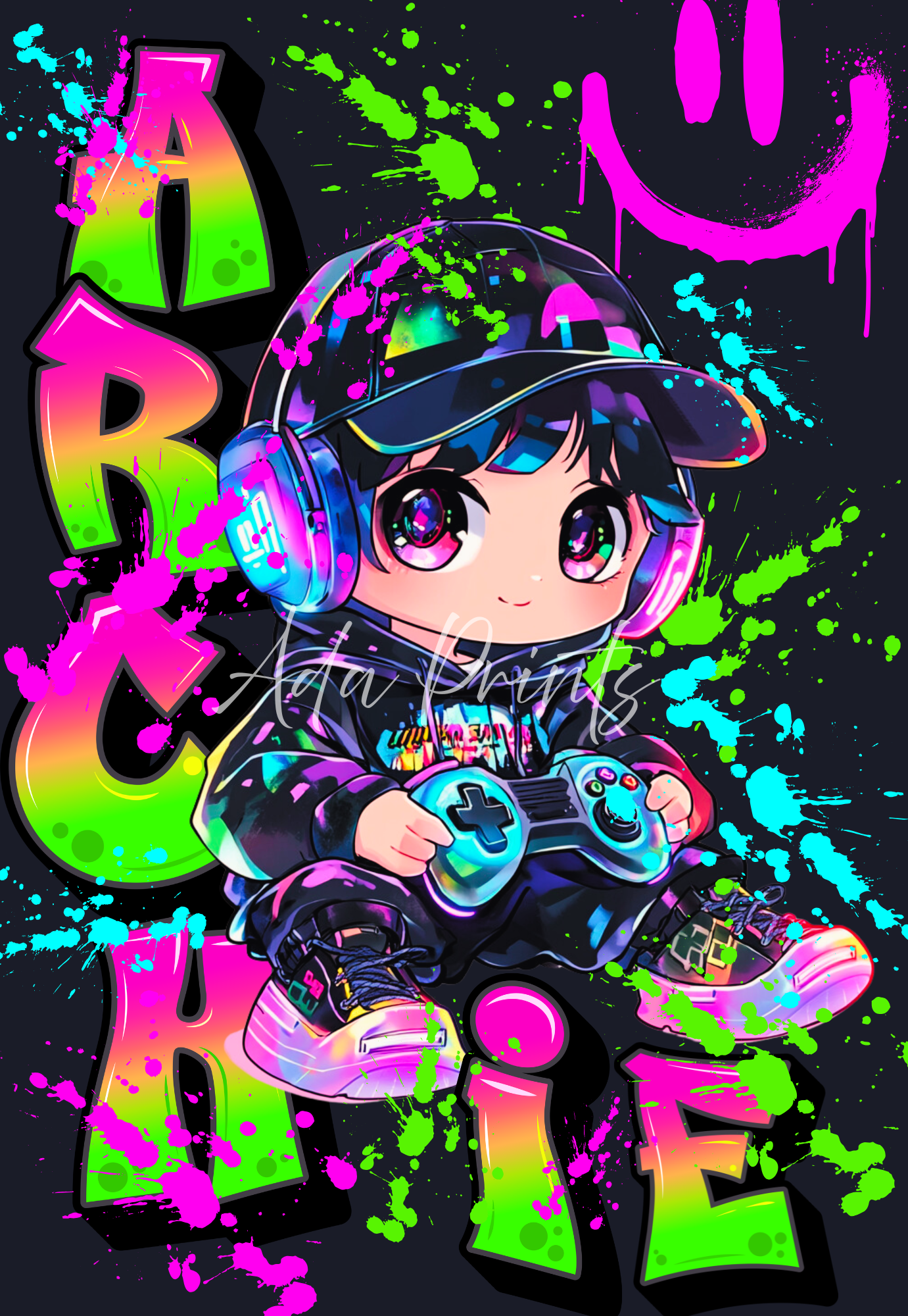 Personalised Neon Gamer Wall Art Print - Gaming Room Decor