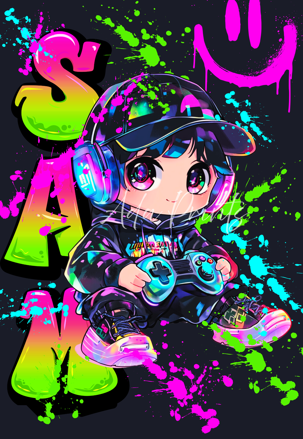 Personalised Neon Gamer Wall Art Print - Gaming Room Decor