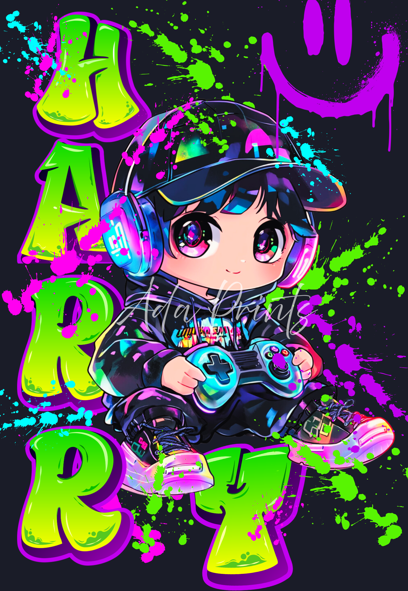 Personalised Neon Gamer Wall Art Print - Gaming Room Decor