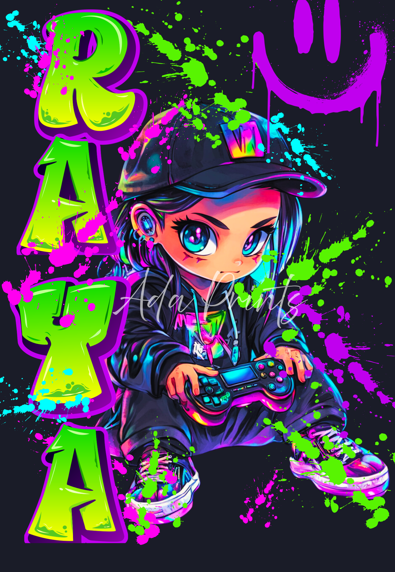 Personalised Neon Gamer Wall Art Print - Gaming Room Decor