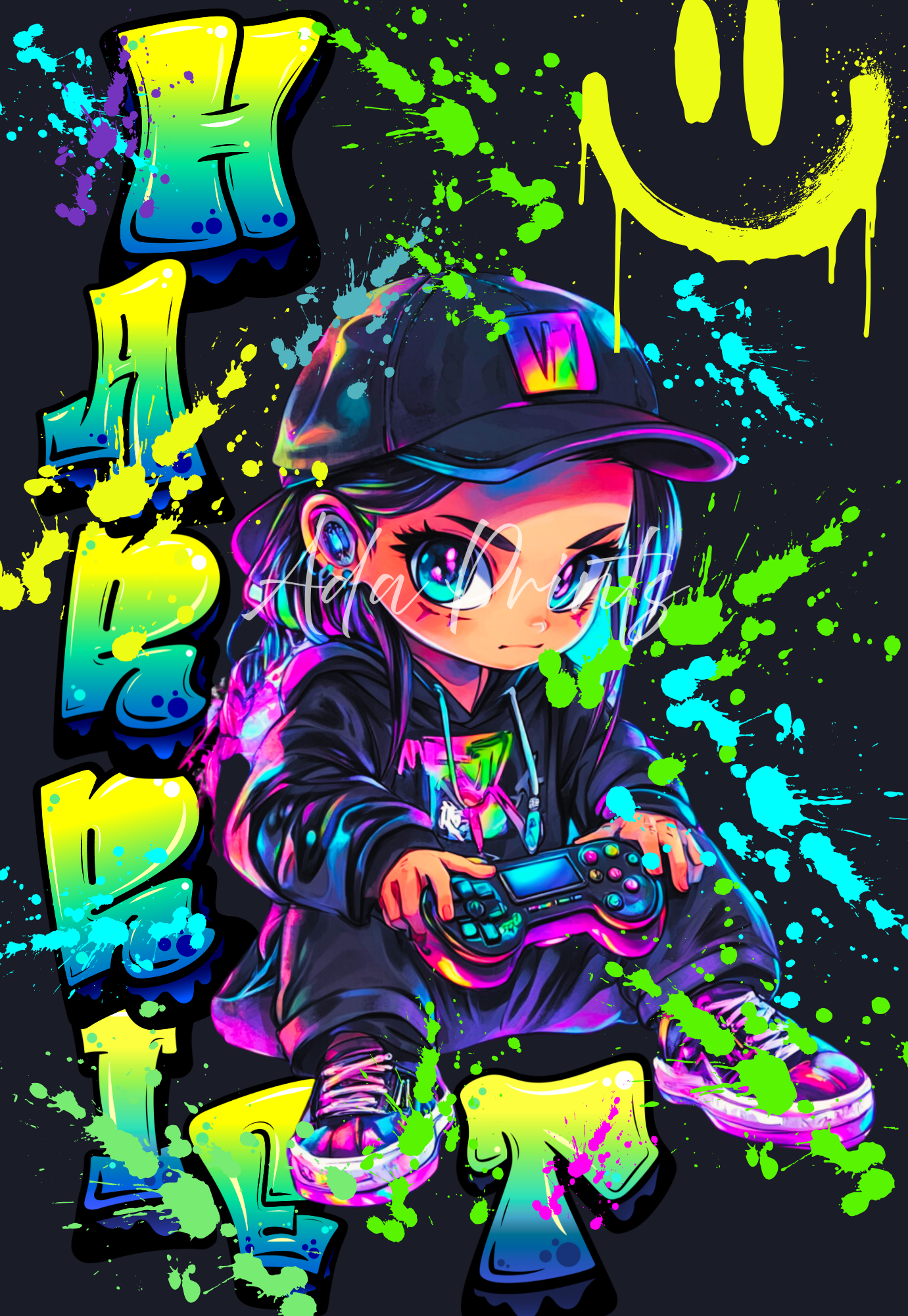 Personalised Neon Gamer Wall Art Print - Gaming Room Decor