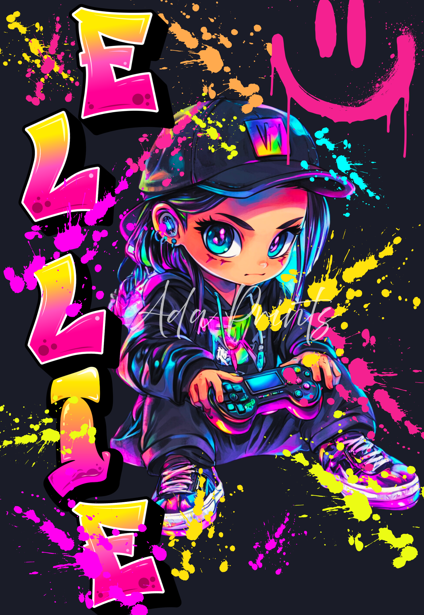 Personalised Neon Gamer Wall Art Print - Gaming Room Decor