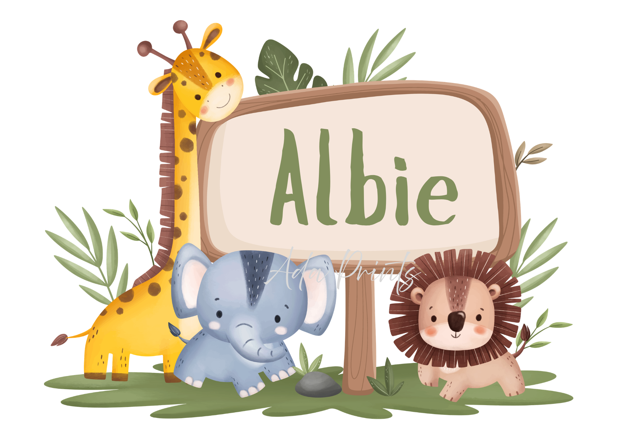 Personalised Jungle Safari Name Print | Kids Wall Art