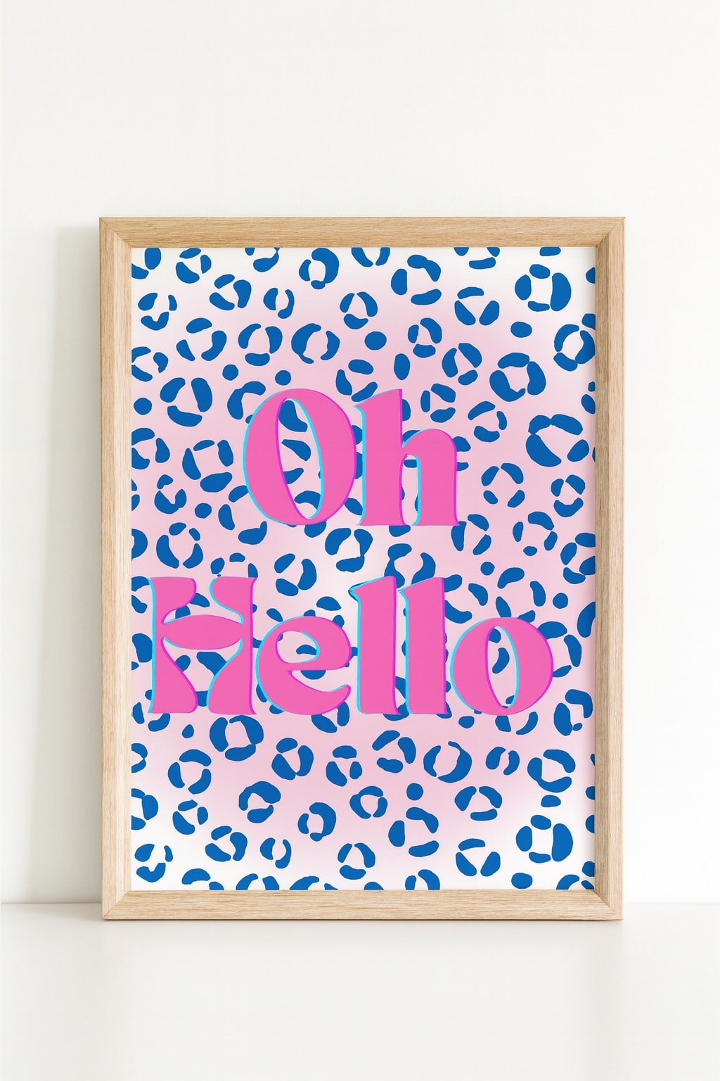 Oh Hello pink leopard print wall art with bold retro design